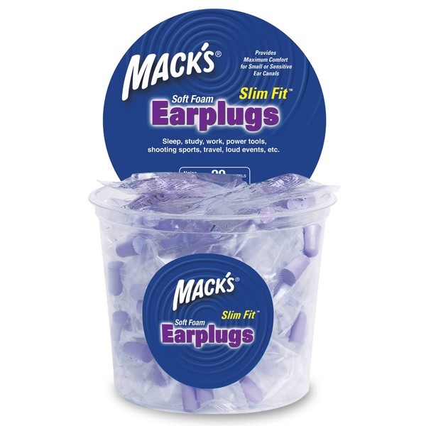 Mack's Slim Fit Soft Foam Earplugs, 100 Pair - Individually Wrapped - Small Ear Plugs for Sleeping, Snoring, Traveling, Concerts, Shooting Sports and Power Tools