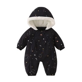 JiAmy Baby Winter Jumpsuit, Baby Boys Girls Winter Romper Newborn Warm Jumpsuit Toddler Windproof and Thick Jumpsuit for 0-24 Months, black