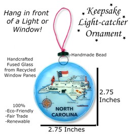 Ruth's Ethical Goods North Carolina State Map Christmas Tree Ornament - Art Glass Light Catcher