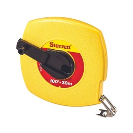 Starrett Retractable Imperial/Metric Long Line Tape with ABS Plastic Case and Folding Hook Ring - 100' Length, 3/8" Width, L6 Graduation Style Number - KTS510-100ME-N