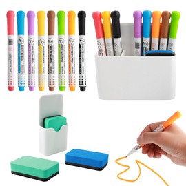 KAHOUI 14PCS Whiteboard Pens Set, 8 Non-Toxic and Green Whiteboard Markers Erasable, 2 Plastic Magnetic Pen Holder for Fridge, 4 EVA Magnetic Whiteboard Eraser, for School Home Office