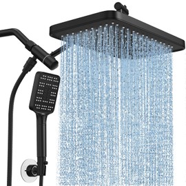 Rain Shower Head with Handheld Spray Combo Set, Adjustable 12" Rainfall Dual Shower Head, Double&Tandem Shower Head, Waterfall Showerhead Bathroom -Matte Black