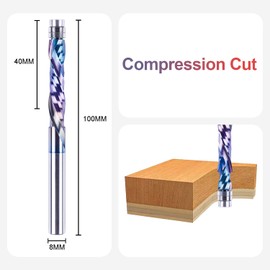 SpeTool Flush Cutter 8 mm Shaft Extra Long Copy Cutter for Routers Up & Down Compression 40 mm Cutting Length TAC Coating Solid Carbide Spiral Groove Cutter Double Ball Bearing Bottom for Woodworking