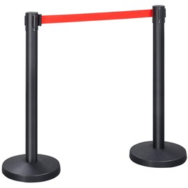 Yaheetech Black Baking Varnished Stanchion Post Rope Barriers -2 Pack Crowd Control Stanchions 36-Inch Height with 6.5 Feet Red Retractable Belt Easy Connect Assembly