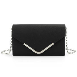 LUI SUI Women Faux Leather Envelope Handbag Bridal Wedding Evening Clutch Party Purse, black, Classic