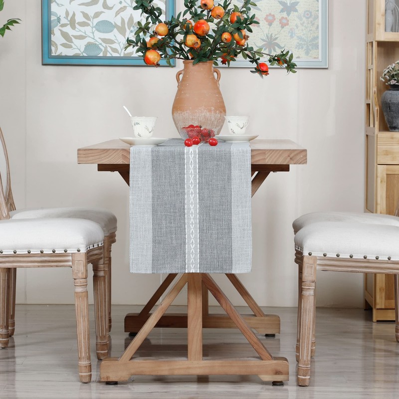 NEWISHER Braided Striped Table Runner Rustic Embroidery Coffee Table Runners