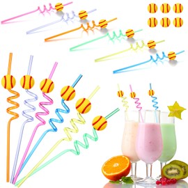 Teenyyou 12 Pcs Softball Party Favors 3D Softball Straws Softball Themed Party Decorations 3D Softball Drinking Straws Reusable Softball Party Straws for Sport Birthday Party Supplies
