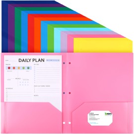 Cholemy 72 Pack 2 Pocket Folders with 3 Holes Punch Plastic Folder for 3 Ring Binder Heavy Duty Folders Pocket Folders for Letter Size Paper, Office(Assorted Colors)