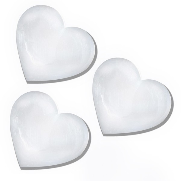 Himalayan Glow Selenite Crystal Heart Stone, Healing & Calming Effects-High Energy Selenita/Satin Spar Love, Used for Cleansing-3 Pack