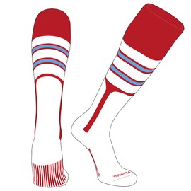 PEAR SOX OTC Baseball Softball Stirrup Socks (E, 9in) Red, White, Sky Blue (M)