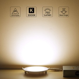 Lepro 12 Pack LED Recessed Lighting, 4 Inch Ultra-Thin Ceiling Light with Junction Box, Dimmable Retrofit Downlight, 11W 750LM 3000K Soft White Baffle Trim - UL FCC Energy Star Certified