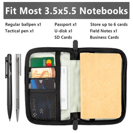 Baizoy Field Notes Notebooks Cover for 3.5 X 5.5 Inch Pocket Notebook Cover With Zipper Pen Holder, Water Resistant Steno Notebook Cover for Journal Notebook Planner Wallet, include 2 a notebook (Black)