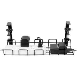 QWORK Under Desk Cable Management Tray, 15.7'' No Drill Steel Desk Cable Organizer with Adjustable Clamps