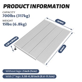 Exquimac Aluminum Threshold Ramp for Doorways, 24"x36" Adjustable Ramp for 2"-4.4" Rise, Wheelchair Ramp with Non-Slip Mat, Ramps for Wheelchairs for Home, Threshold Ramps for Doorways