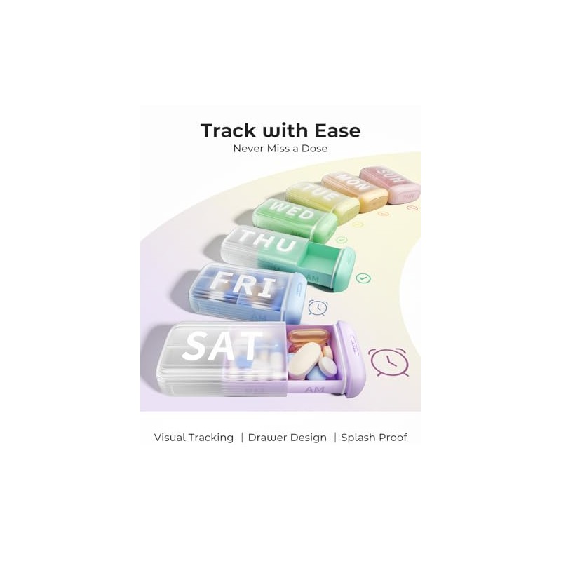 Betife Weekly Pill Organizer - AM/PM Travel Vitamin Container
