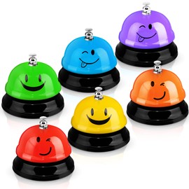 Tudomro 6 Pcs Call Service Dinner Bell for Desk Classroom Metal Smile Face Bell 3 Inch Diameter Anti Rust for Hotel Restaurant Office School Kitchen Bar(Plain Color)