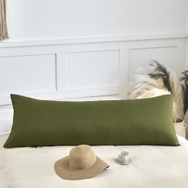 TSUTOMI Soft Waffle Weave Body Pillowcase 20" x 54", No Insert, Breathable & Skin-Friendly Body Pillow Sham, Decorative Waffle Weave Body Pillow Cover, Green