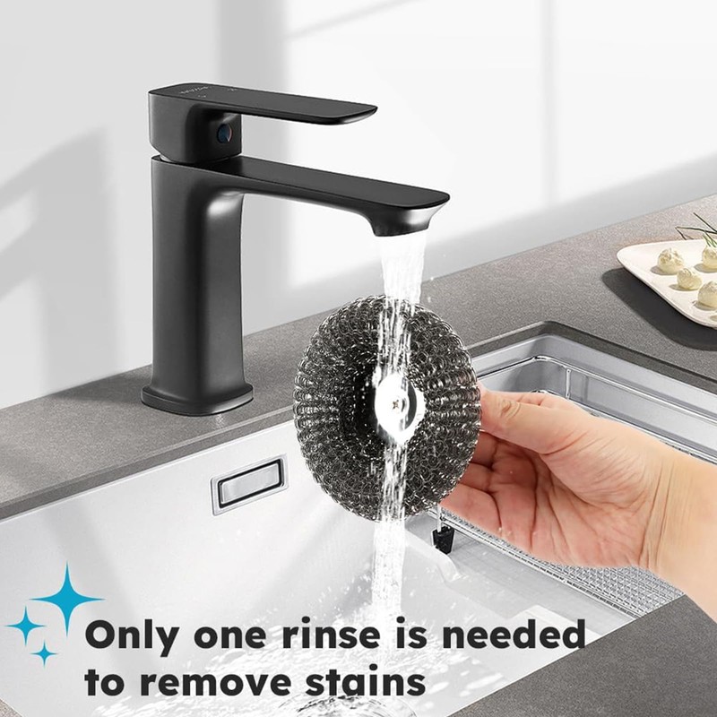 Zalizr 4 Pcs Stainless Steel Scrubber with Handle, Non-Scratch Round