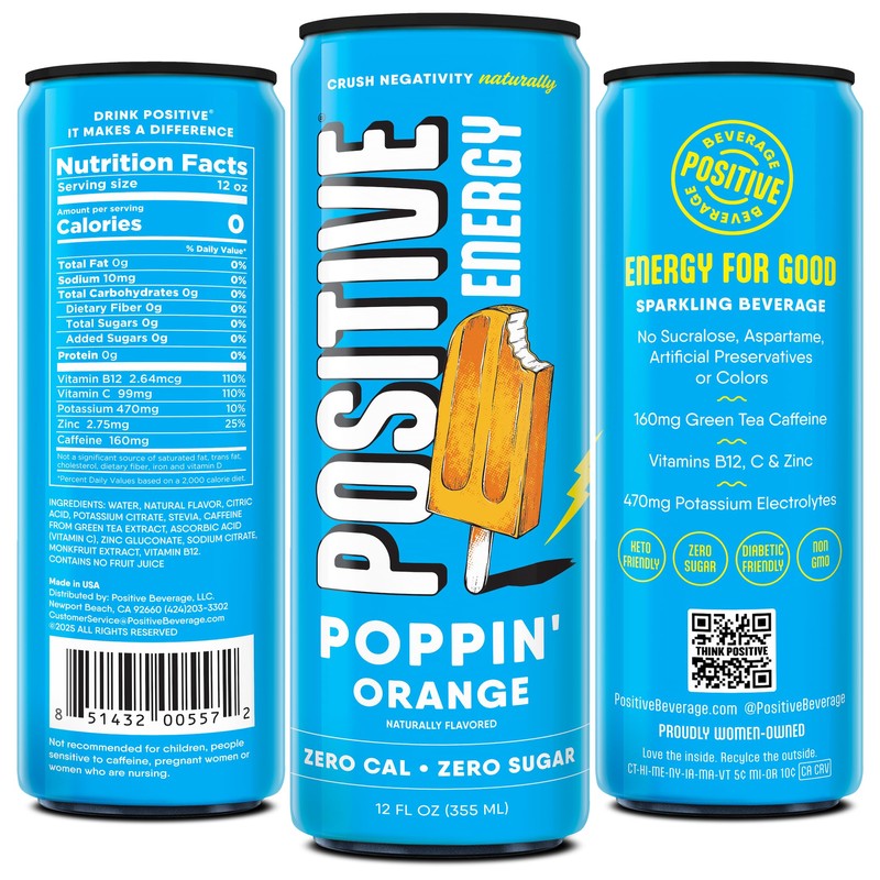 Positive Energy Drink - Poppin' Orange | Zero Sugar, Zero