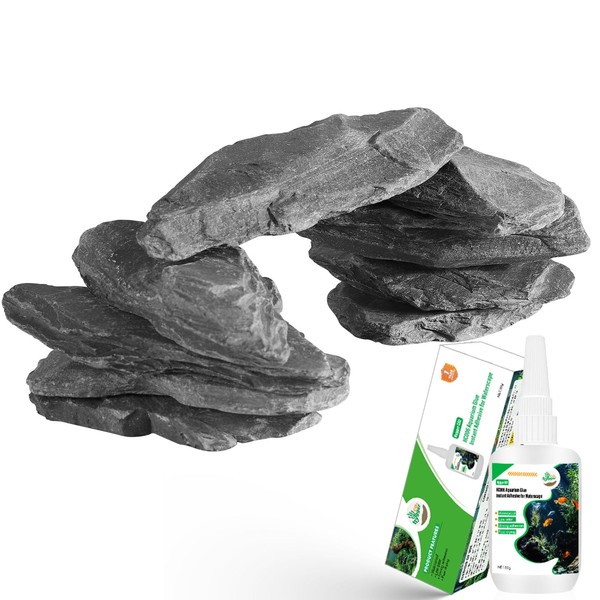 Natural Slate Stone Rocks with Special Liquid Glue, Mix of