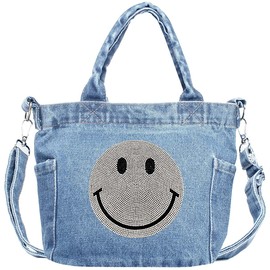 DIVA Rose Women's Tote Bag, Shoulder Bag, 2-Way, Denim, Small, Mini Bag, Sparkling Smile, Light Blue