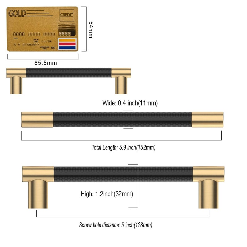 Amerdeco 10 Pack Matte Black and Gold Knurled Cabinet Pulls