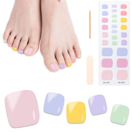 JSRQT 26 Stück Nagelaufkleber UV Gel Zehennagel Streifen DIY Selbstklebende Full Cover Nagelfolien Art Nail Wraps Bunt Nagelsticker Fußnägel Sticker mit Nagelfeile Holzstab für Frauen Mädchen