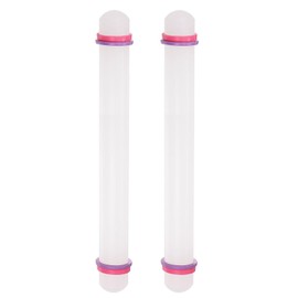 HARFINGTON 2pcs Fondant Rolling Pin with Rings PP 30cm x 2.5cm Non Stick for Baking White
