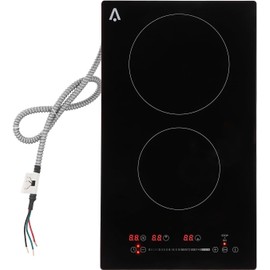 11.6" Electric Cooktop - 3000W Dual Burner Ceramic Glass Stovetop w/Child Safety Lock & Overheat Protection, 240V Hardwired, Fast Heating for All Cookware