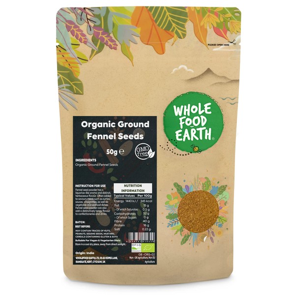 Whole Food Earth® - Organic Ground Fennel Seeds 50 g | GMO Free | Certified Organic
