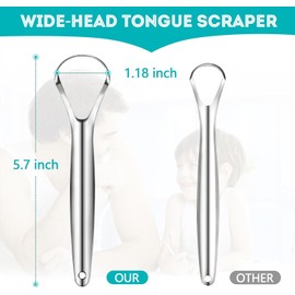 hectome 2 Pack Tongue Scraper for Adults, Reduce Bad Breath, Tongue Cleaner with Travel Case, Stainless Steel Tongue Scrapers, Tongue Brush, Tongue Scrubber for Oral Care & Hygiene
