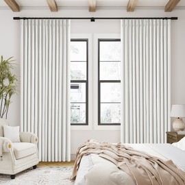 TWODRAPES 90 Inch Linen Blackout Curtains Pinch Pleated for Living Room Thermal Noise Reduction Two Layer 100% Black Out Curtains with Liner Back Tab Pinch Pleat Rings Hooks Window Drapes Track Ivory
