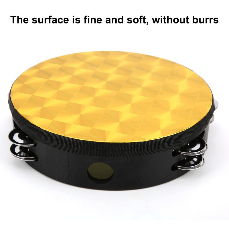 Hand Tambourine Double Row Percussion Polyester Drum Skin Solid Wood