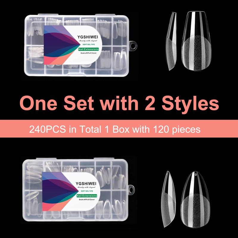 YGSHIWEI Soft Gel Nail Tips, Pack of 240, Full Cover,