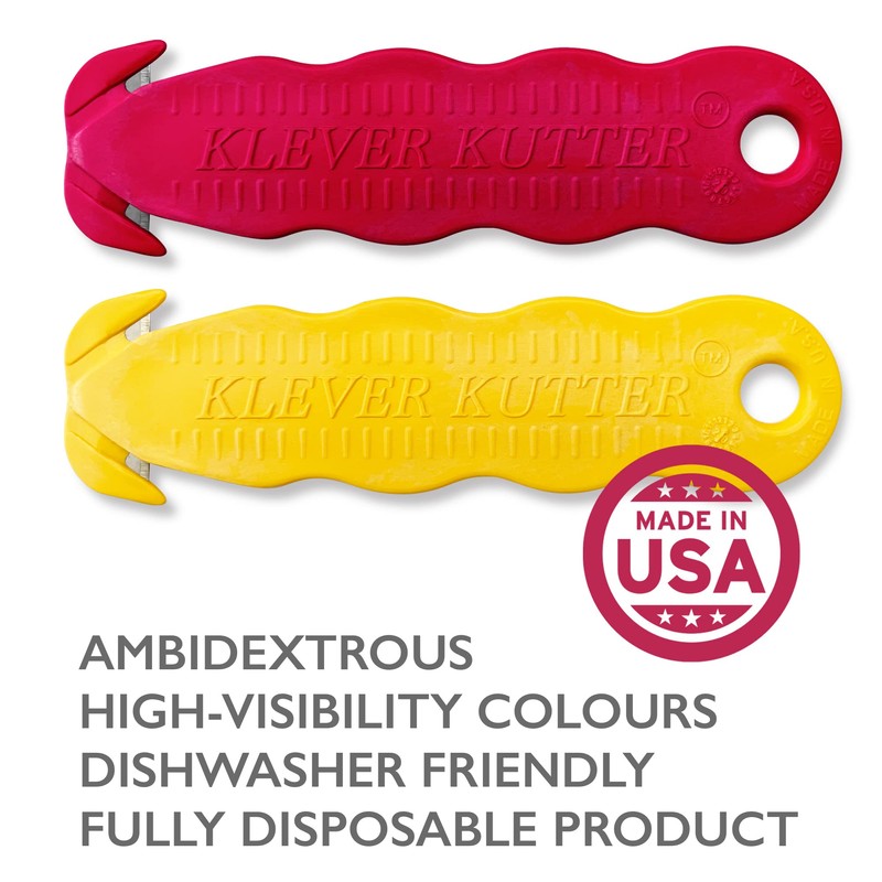 Klever Innovations KCJ-1R Safety Cutter, Advanced Plastic Polymers, 4-5/8”, Red