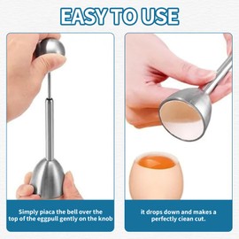 Egg Topper Egg Opener Stainless Steel, Egg Topper Made of High-Quality Stainless Steel, Egg Cutter for Soft, Egg Opener with Ball, Open Boiled Raw Egg Tool, Time-Saving Egg Cutter for Kitchen/Dining