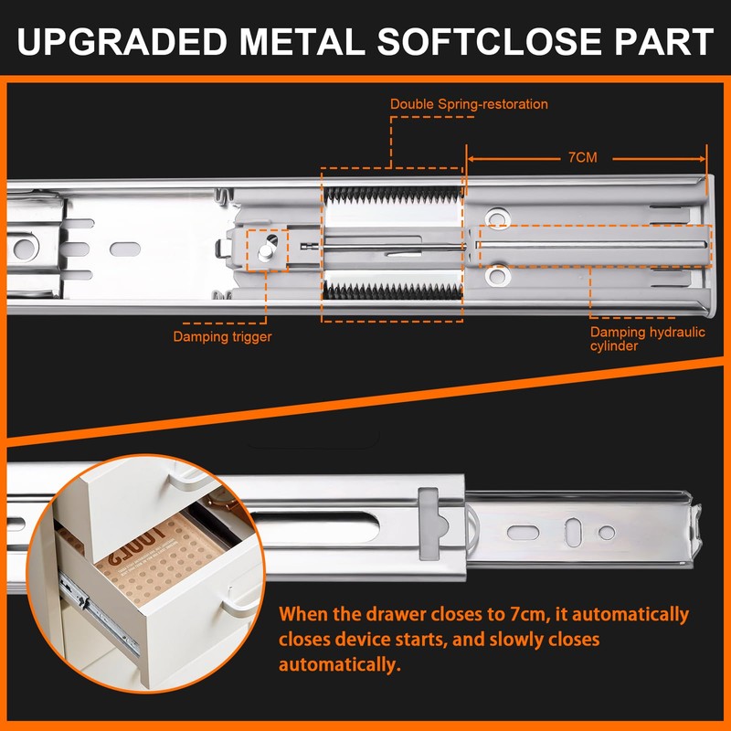 10 inch Drawer Slides 4 Pairs (8pcs) Soft Close 3