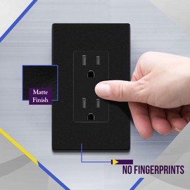 ENERLITES Matte Black Decorator Receptacle with Screwless Wall Plate, Standard Electrical Wall Outlet, 15A 125V, Self-Grounding, 2-Pole, 3-Wire, UL Listed, 61502-TR-MBKSID, 10 Pack, Tamper Resistant