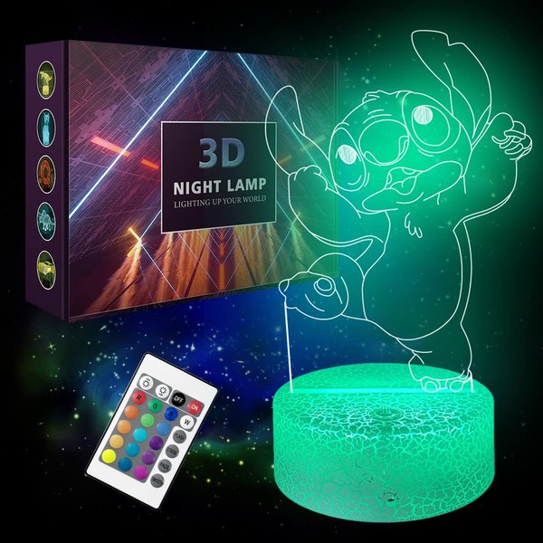 Stitch Night Light Night Light 16 Colors Decoration Acrylic USB Cable 7 Colors Changing Base Lamp for Kids Gift