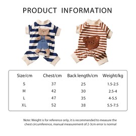 AIMALL Cute Bear Striped Four-Legged Pet Clothes for Spring and Autumn, Thin Comfortable Cotton Home Wear for Puppies and Cats