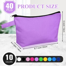 Frienda 40 Pack Canvas Makeup Bags Bulk Cosmetic Bags with Bottom Travel Canvas Zipper Pouch Multi Purpose Blank for Women Purse Toiletry Pencil DIY Craft, 10 Colors (8.7 x 5.1 x 1.7 Inch)