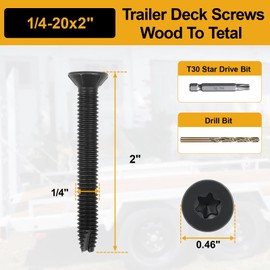1/4-20 x 2 Flat Head Thread Cutting Self Drilling Deck Screws, Type 7, Star Drive T-30, Steel Floorboard Thread Cutting Screws for Wood & Metal-100 Pack