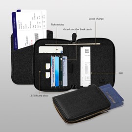 CoBak Passport Holder Cover with Safe Zipper Closure, Premium Passport Wallet for Travel, Cute RFID Blocking Card Case, Waterproof Travel Accessories for Man, Black Grain