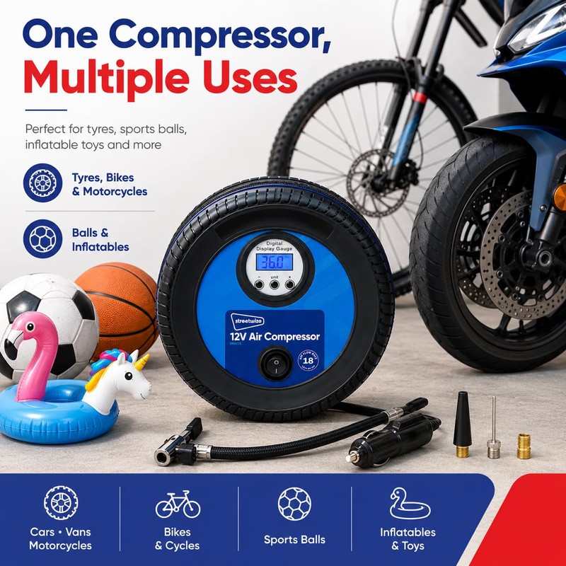 Streetwize - Tyre Shaped Air Compressor -12V - 250 PSI