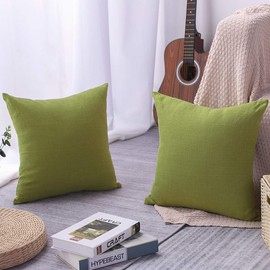 Artscope Set of 2 Decorative Cushion Covers, 45 x 45 cm, Polyester Linen, Pure Colour Cushion Cover, Decorative Cushion Cover Set, Cushion Case for Sofa, Car, Bedroom, Home Decor (Green)