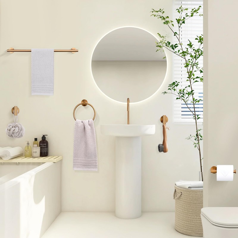 TURS Brushed Rose Gold 5 Piece Bathroom Hardware Set, SUS304