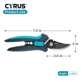 CYRUS Pruning Shears for Gardening 8" Pruners Trimming Scissors Non Stick Coating Blade Carbon Steel with Anti Slip Handle Scissors Widely Used for Gardening, Hydroponics, Grow Tents-CYRUS