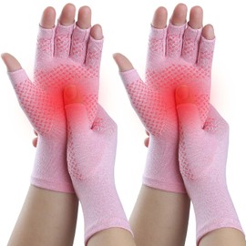 Kecartu Kecartu 2 Pairs Compression Gloves for Rheumatoid Arthritis, Osteoarthritis, Carpal Tunnel Pain, Fingerless Arthritis Hand Gloves for Women Men Support Work&Computer Typing (Pink, Small)