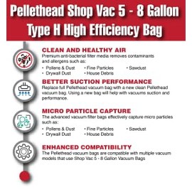 Pellethead Type H 5-8 Gallon High-Efficiency Disposable Collection Filter Bags, 10-Pack – Heavy-Duty, High-Capacity, Easy Cleanup