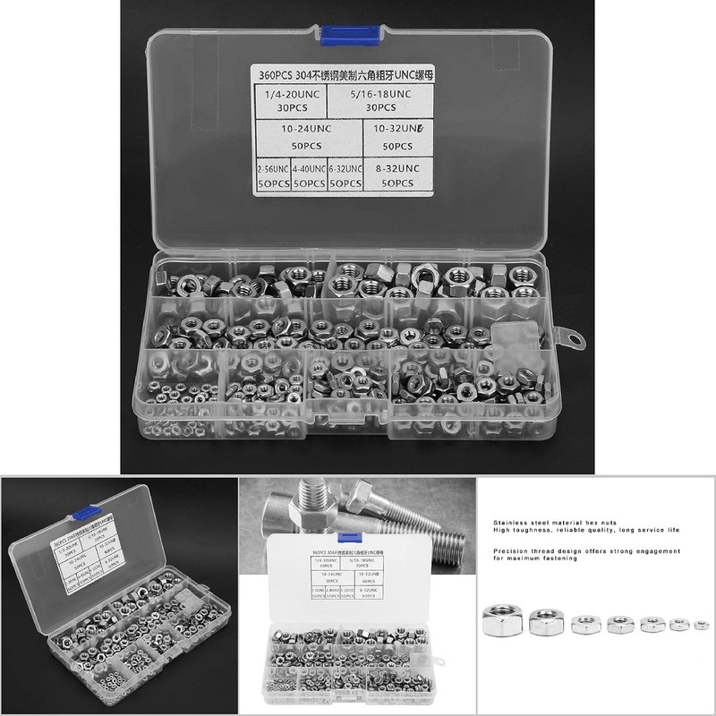 Ouitble 360 PCS UNC 304 Stainless Steel Hex Nuts, 360
